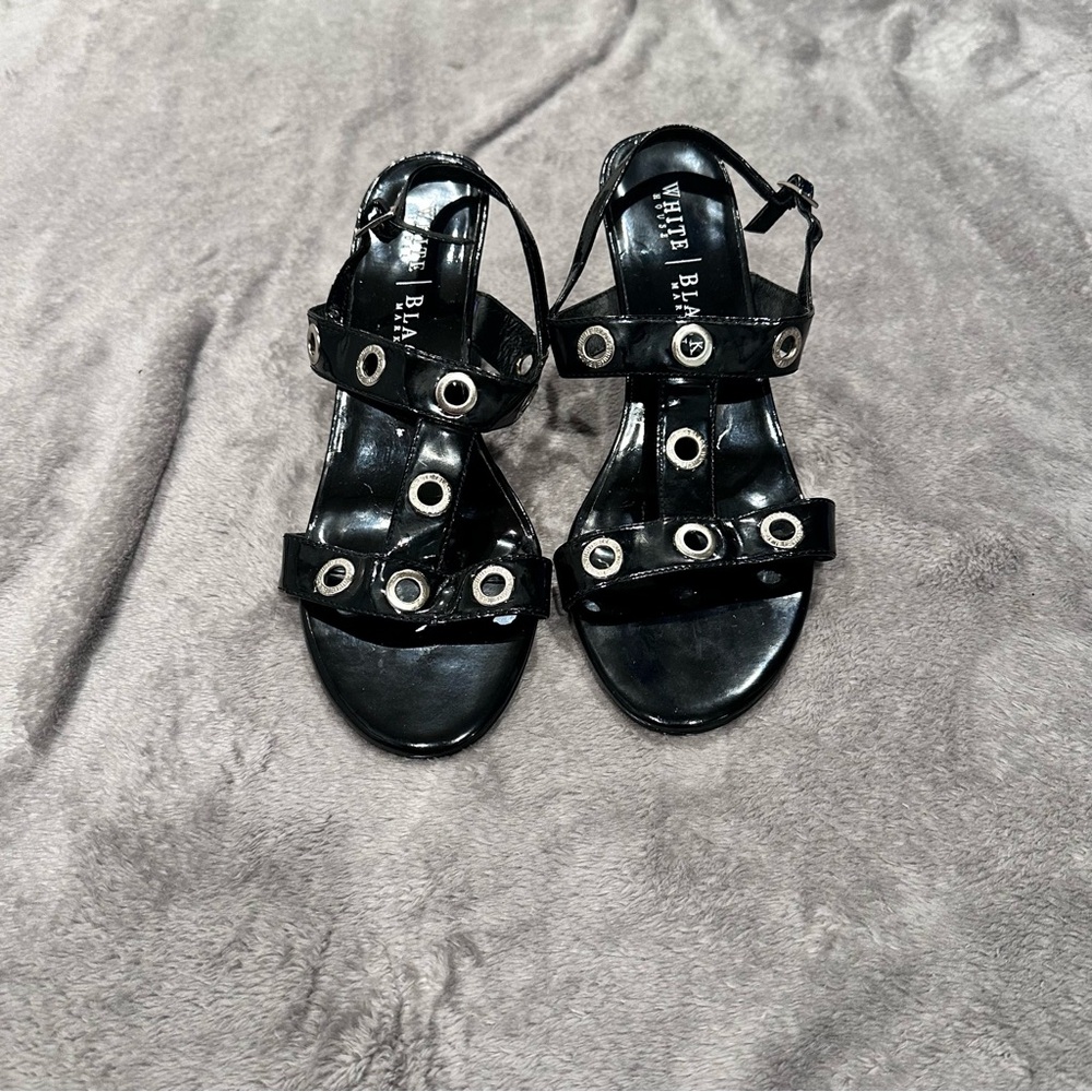 3/$15 WHBM Black Strappy Sandals with Silver Grommet Accents
